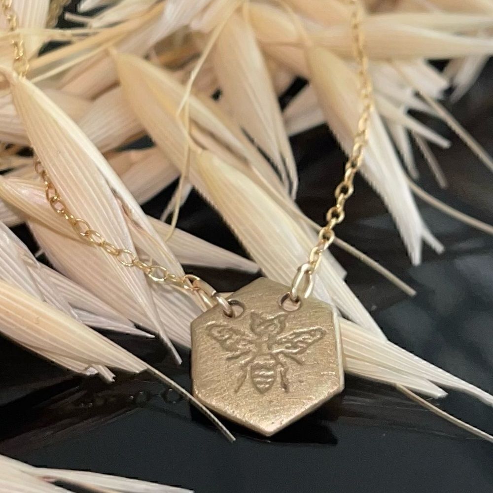 14k Gold filled 18 inch bee coin charm necklace minimalist stacking necklace